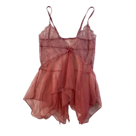 Vintage Y2k Sheer Pink Lace Hanky Hem Fairy Cami Top Whimsigoth Fairy - Picture 5 of 16